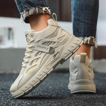 Sapatos masculinos de outono, novos sapatos altos e respiráveis, ténis de rede masculinos versáteis para aumentar a altura, sapatos casuais de pai