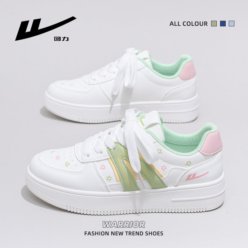 Sapatos estrela da moda com blocos de cor Warrior, ténis modernos da primavera, sapatos casuais versáteis em pele e respiráveis, sapatos femininos