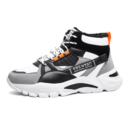 Sapatos altos de inverno, sapatos masculinos com forro de polar da moda ao estilo coreano, sapatos de pai quentes, sapatos de algodão masculino, ténis desportivos casuais masculinos