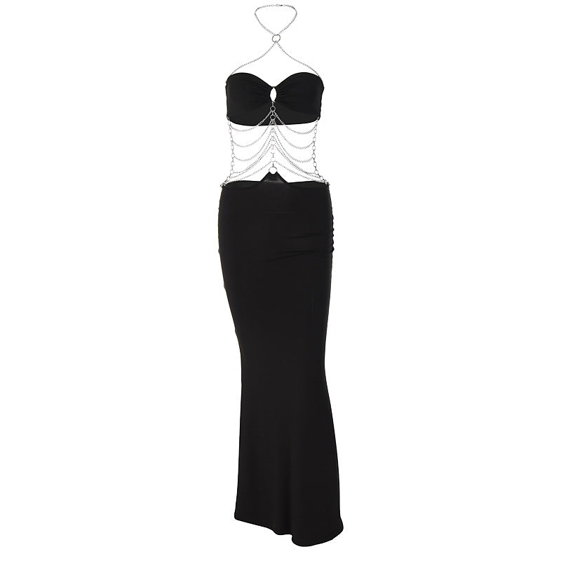 Europa e América 2026 Verão 2026 Corrente Metálica Quente Alta com Gola Halter Peito Vestido Oco Comércio Exterior Comércio Exterior Amazon Wholesale Mulheres