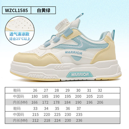 Sapatos casuais casuais versáteis pretos e brancos, sapatilhas desportivas para crianças intermédias e mais velhas para homens e mulheres, sapatos infantis Warrior, sapatos novos de sola grossa para outono