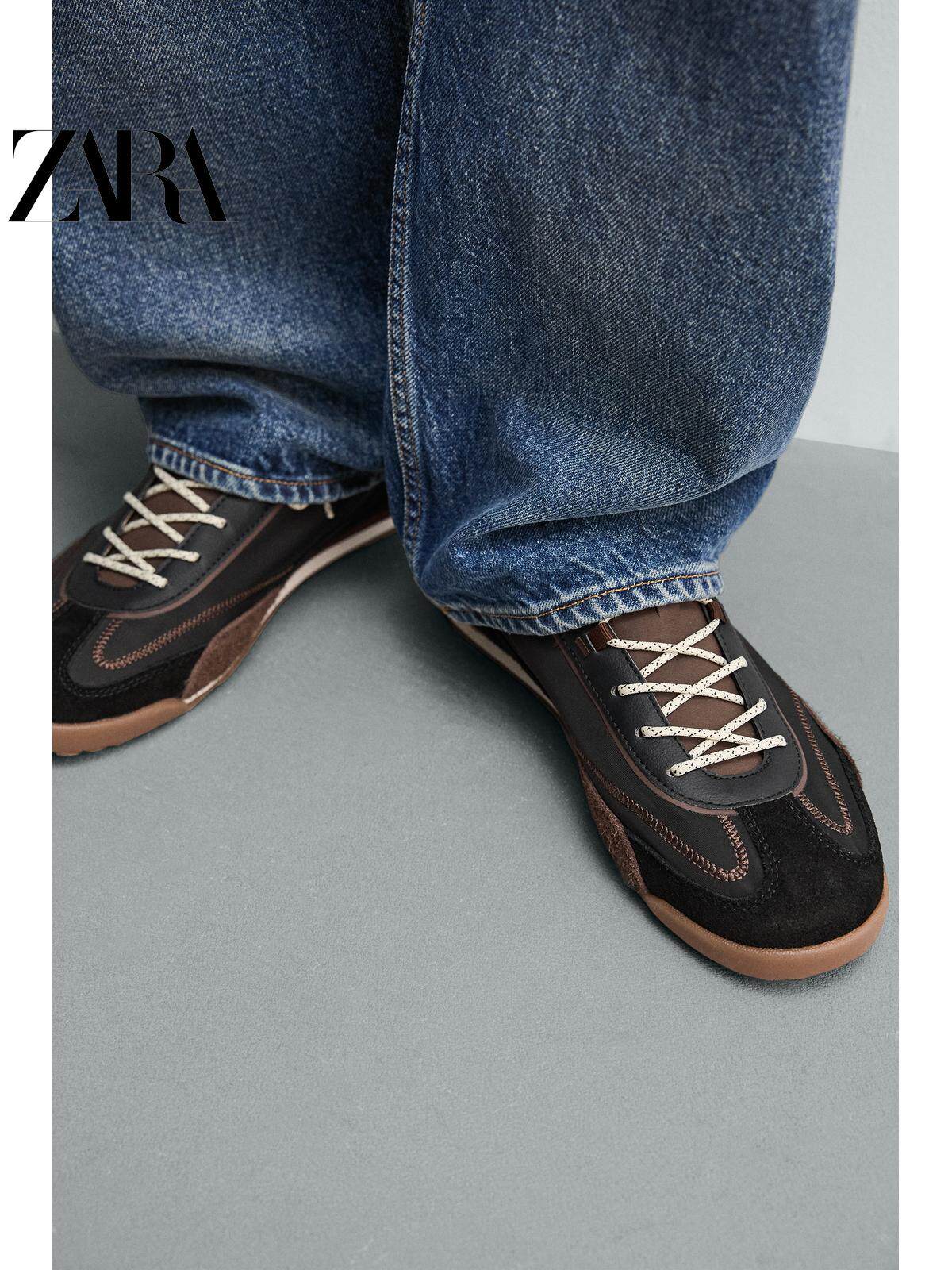 ZARA 2026 Primavera/Verão Sapatos Masculinos com Detalhes em Camurça, Modelo Retrô com Cadarço e Leves 2339720 800