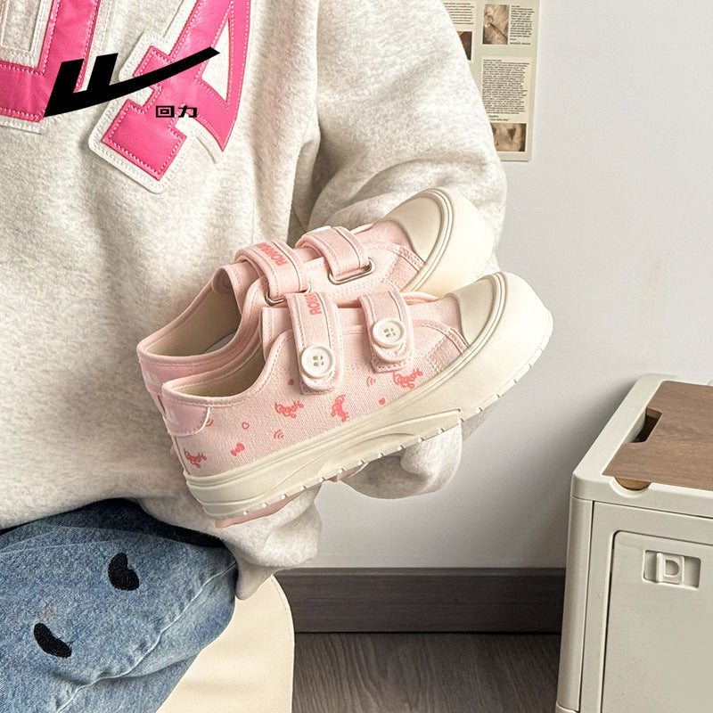 Os novos sapatos de lona estilosos e estéticos da Warrior 2026, sapatos simples fofos com blocos de cor em velcro, sapatos femininos elegantes e versáteis