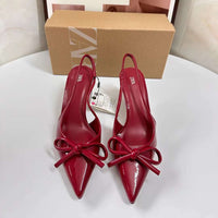 Novos sapatos transparentes na moda para mulheres, saltos altos altos baixos, sandálias de bico pontiagudo de uma linha com pressão, laços sociais de primavera e outono