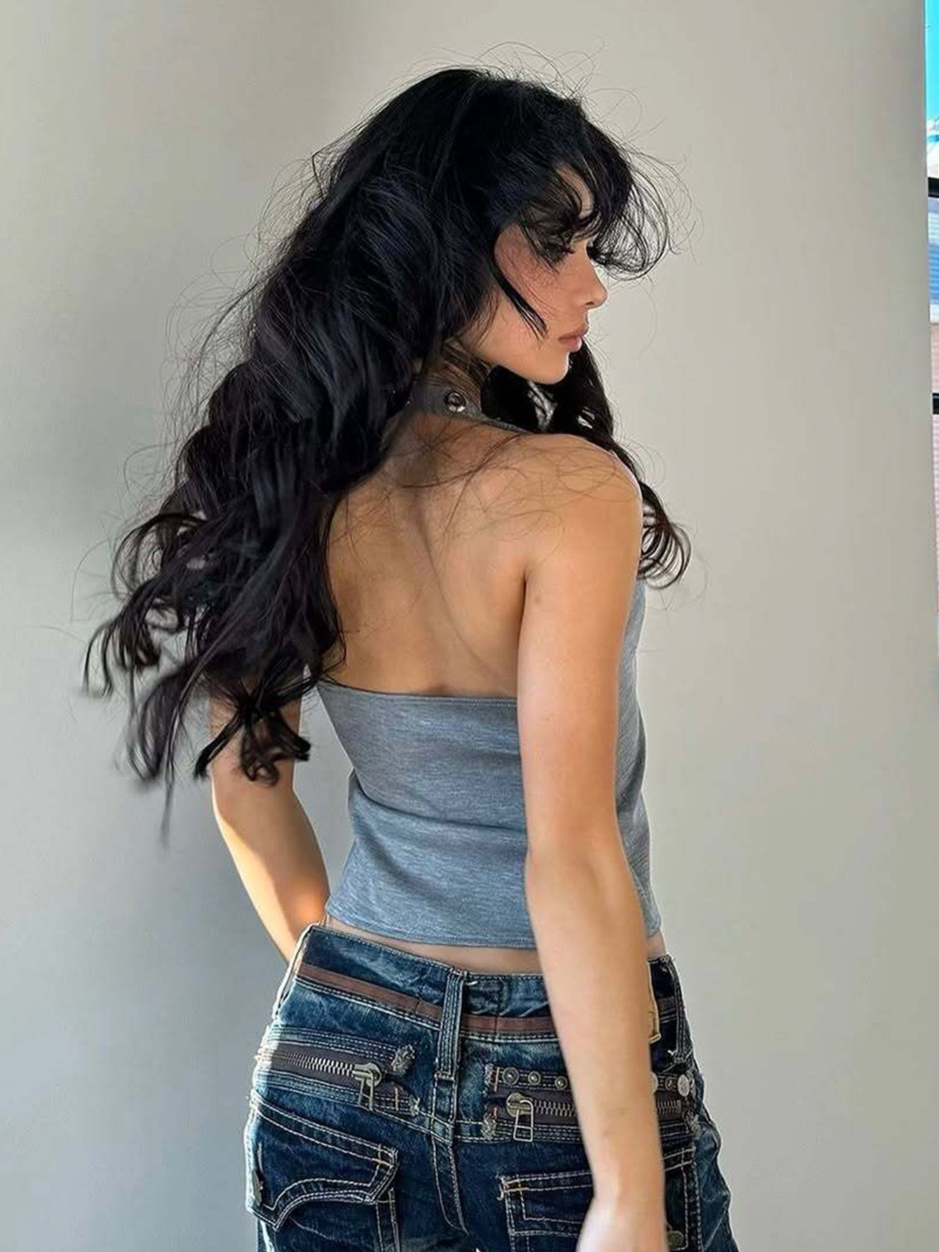 2026 Summer Street Style European & American New Fashion Design de Milho Cor Sólido Hot Girl Style Versátil Camisola de gola haltera