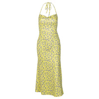 Roupa feminina ao estilo europeu e americano 2026 novo artigo quente de exportação, vestido slip floral sexy com fenda e vestido sem costas para mulheres