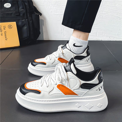 Sapatos masculinos, ténis brancos primaveres, ténis modernos de sola grossa masculina, sapatos desportivos desportivos versáteis para homens que aumentam a temperatura