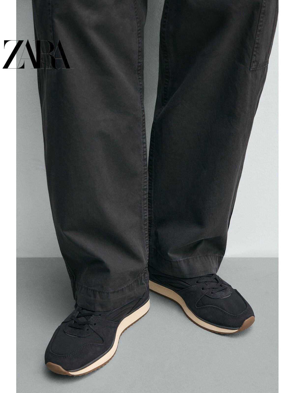 ZARA 2026 Verão Novo Sapatos Masculinos com Detalhes em Camurça e Couro: Sapatos Esportivos Casuais 2346820 400