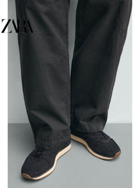 ZARA 2026 Verão Novo Sapatos Masculinos com Detalhes em Camurça e Couro: Sapatos Esportivos Casuais 2346820 400