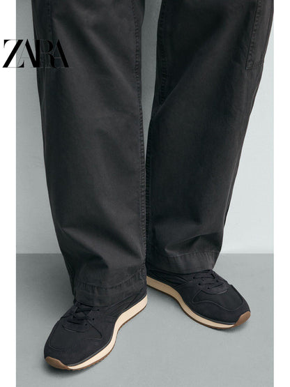 ZARA 2026 Verão Novo Sapatos Masculinos com Detalhes em Camurça e Couro: Sapatos Esportivos Casuais 2346820 400