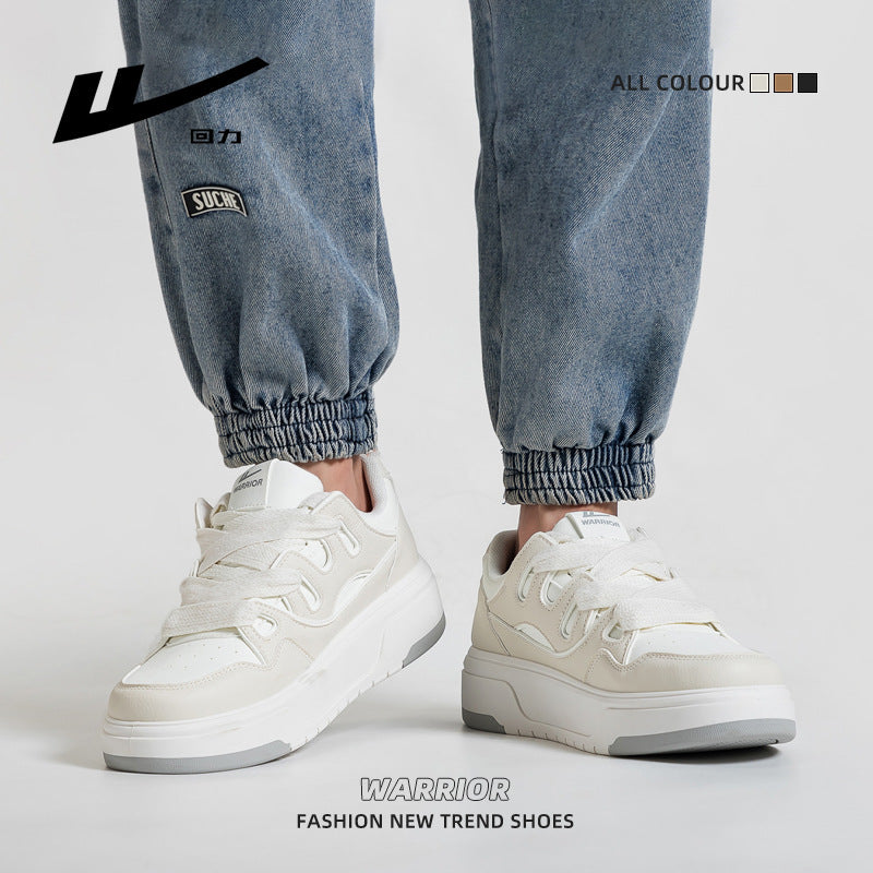 Sapatos casuais casuais de sola grossa com blocos de cor Warrior, ténis estilosos e confortáveis e versáteis na moda, sapatos masculinos de couro na moda