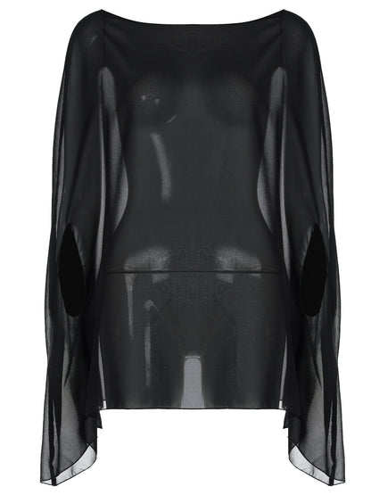 Novo top de estilo urbano transfronteiriço europeu e americano, camisola translúcida e versátil sexy para mulheres, capa de chiffon plus size