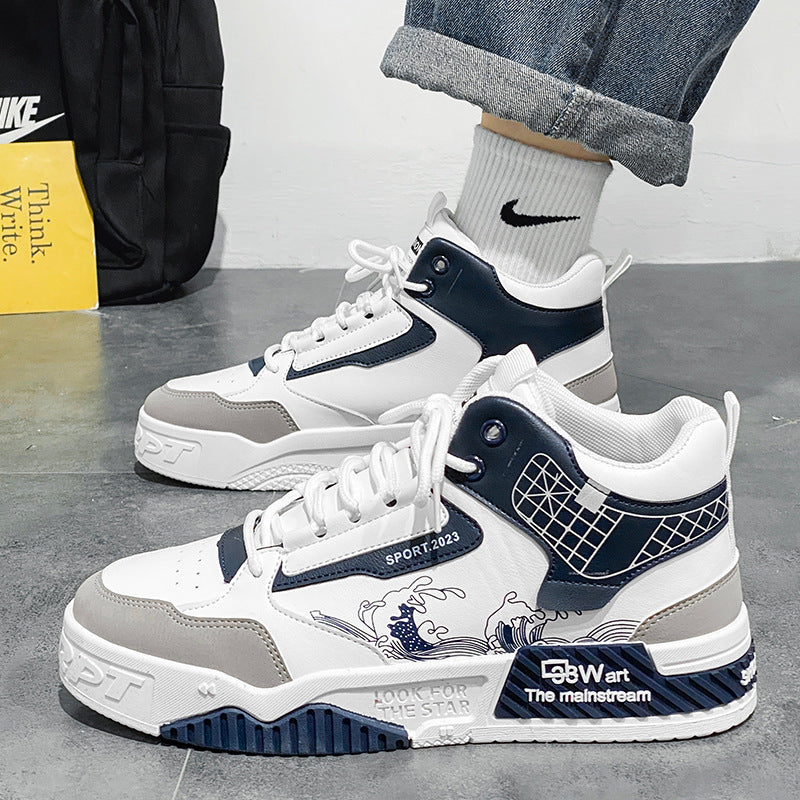 Sapatos masculinos chineses da moda, sapatos originais e versáteis de nicho para o quadro branco que aumentam a altura, sapatos desportivos casuais de outono de corte alto e modernos