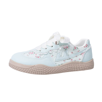 Sapatos de treino Warrior artísticos e confortáveis, sapatos casuais, florais com renda, sapatos casuais frescos, sapatos leves de estilo universitário com sola grossa para mulheres