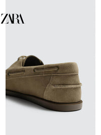 ZARA 2026 Primavera/Verão Sapatos Masculinos Novos com Detalhes em Camurça, Estilo Náutico Casual em Couro 2442720 131
