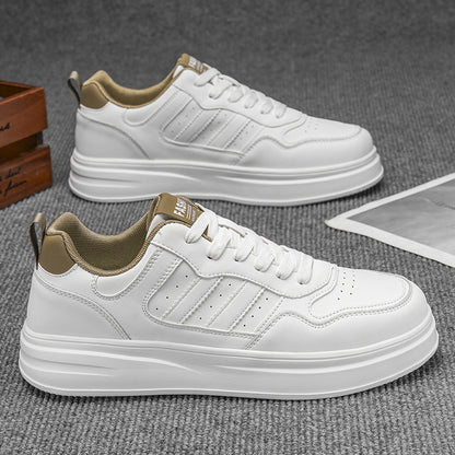 Novos ténis casuais casuais brancos, respiráveis e flexíveis para o verão, ténis de sola grossa para estudantes, sapatos brancos casuais para homens