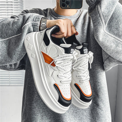 Sapatos masculinos, ténis brancos primaveres, ténis modernos de sola grossa masculina, sapatos desportivos desportivos versáteis para homens que aumentam a temperatura
