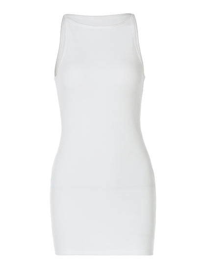 Moda feminina europeia e americana 2026 verão nova moda casual de cor sólida decote redondo, sem mangas, vestido curto versátil versátil para exportação por grosso