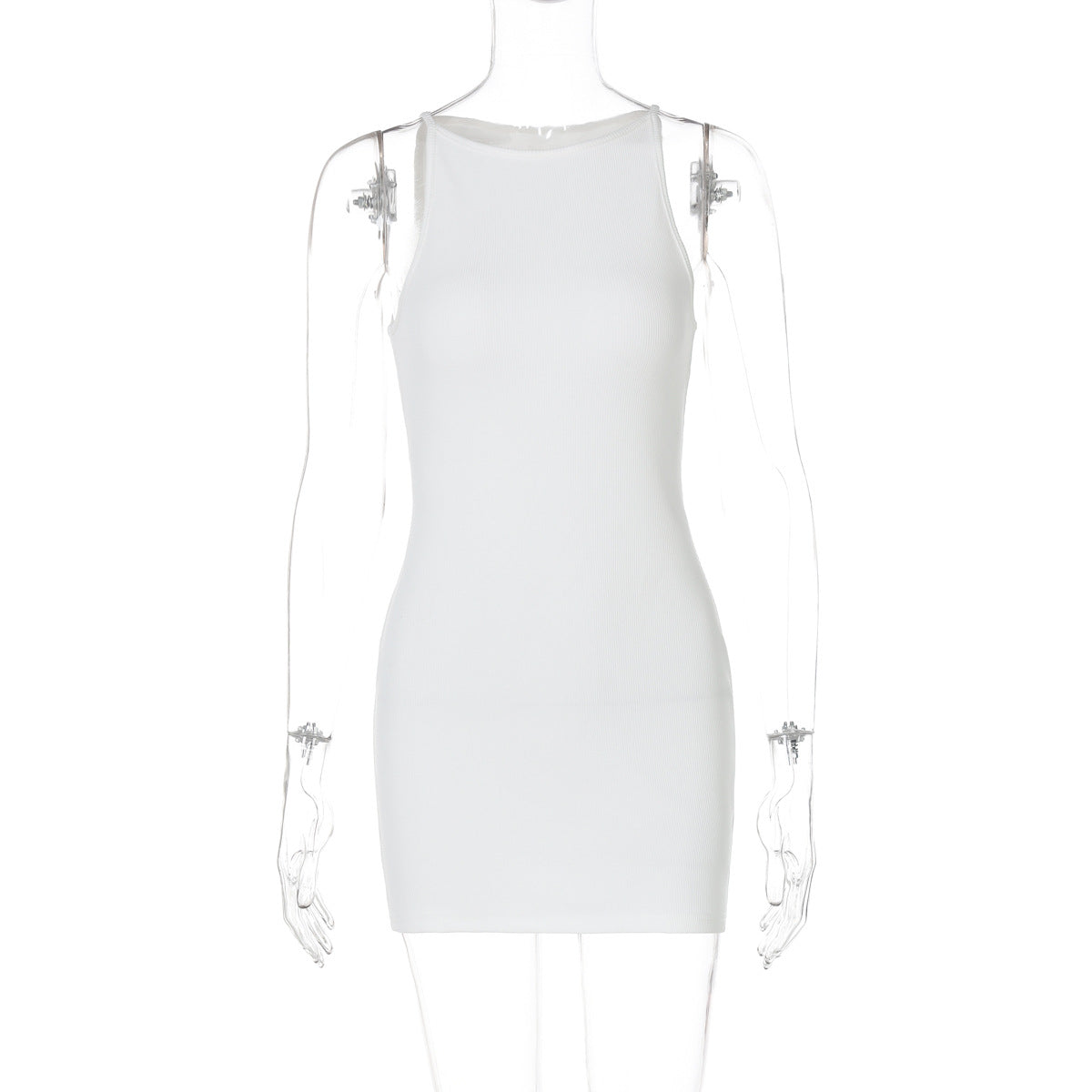 Moda feminina europeia e americana 2026 verão nova moda casual de cor sólida decote redondo, sem mangas, vestido curto versátil versátil para exportação por grosso