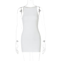 Moda feminina europeia e americana 2026 verão nova moda casual de cor sólida decote redondo, sem mangas, vestido curto versátil versátil para exportação por grosso