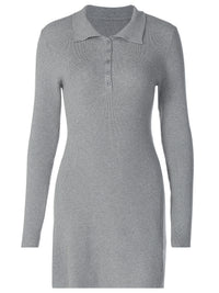 Vestido casual de lã em estilo urbano europeu e americano, nova moda POLO com decote de manga comprida fina, cor sólida, justo às ancas, casual de lã para mulheres