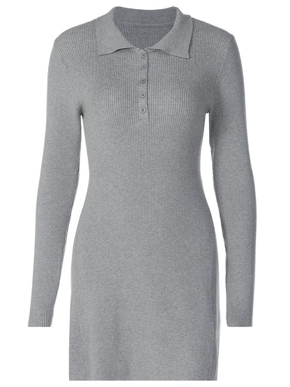 Vestido casual de lã em estilo urbano europeu e americano, nova moda POLO com decote de manga comprida fina, cor sólida, justo às ancas, casual de lã para mulheres