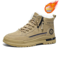 Botas Martin altas forradas a polar de inverno para homem, sapatos de trabalho masculinos, sapatos de algodão quente antiderrapantes, resistentes ao desgaste e espessos, sapatos de proteção ao trabalho para homens