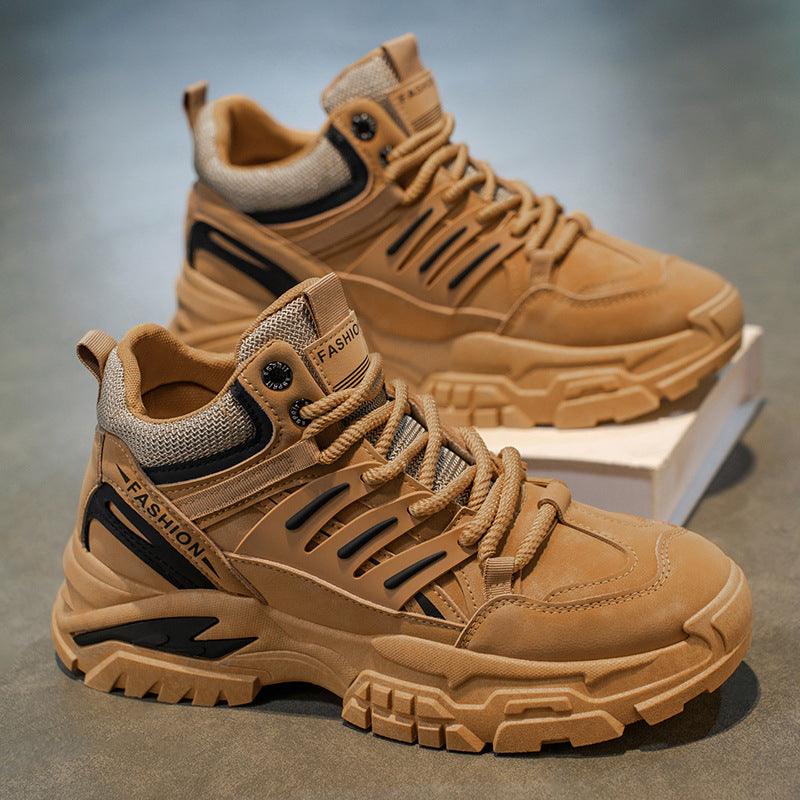 Sapatos masculinos de cano alto, proteção para o trabalho de outono, sapatos impermeáveis antiderrapantes para caminhadas ao ar livre, botas Martin desportivas casuais de sola grossa