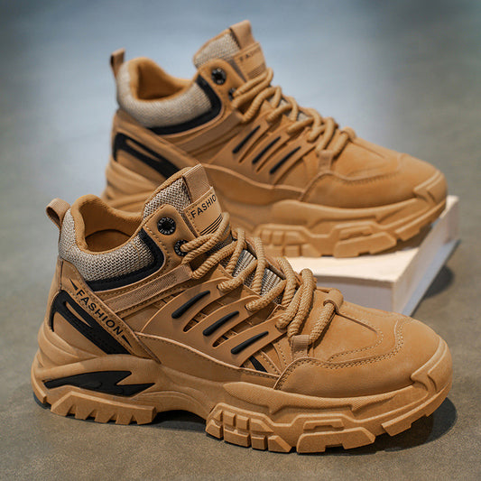 Sapatos masculinos de cano alto, proteção para o trabalho de outono, sapatos impermeáveis antiderrapantes para caminhadas ao ar livre, botas Martin desportivas casuais de sola grossa