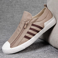 Sapatos masculinos: sapatos coreanos modernos de lona respirável de 2025, sapatos de tábua casuais versáteis, sapatos antigos de tecido de Pequim