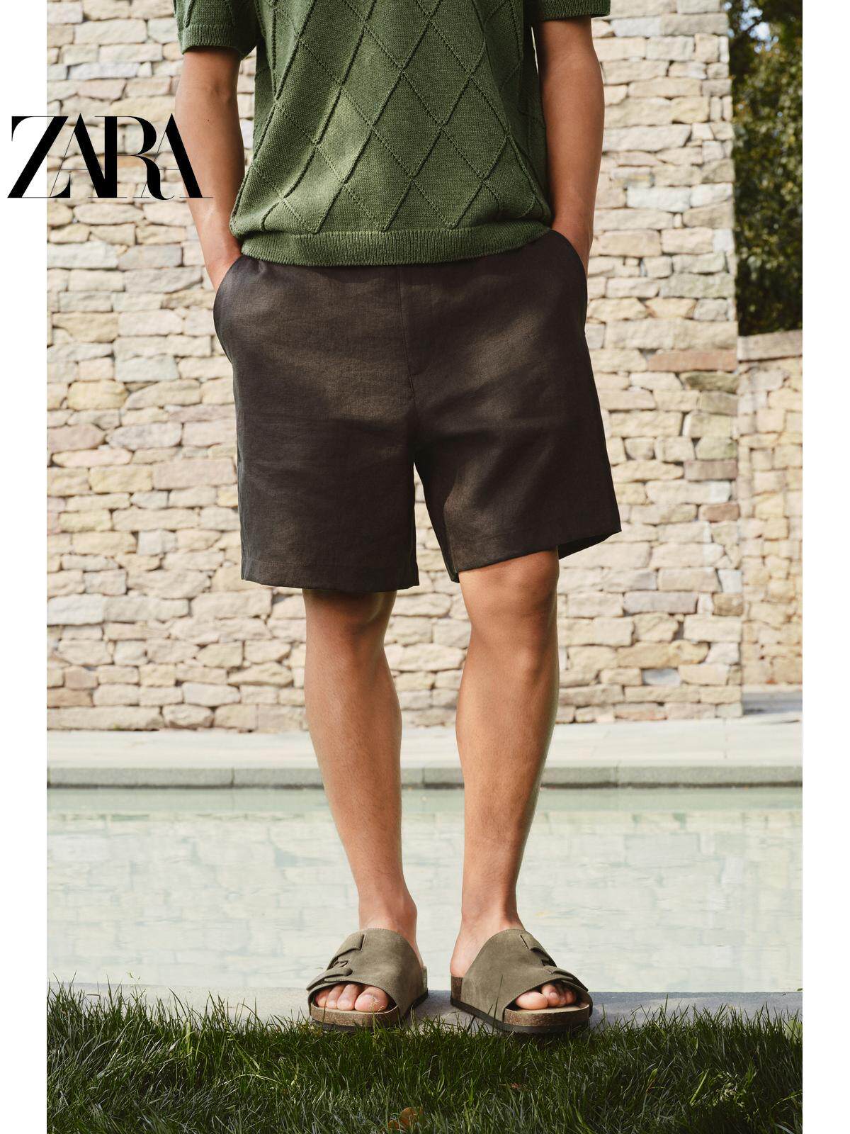 ZARA 2026 Primavera/Verão Novos Sapatos Masculinos Sandálias de Praia de Couro Camurça com Tiras 2721720 500