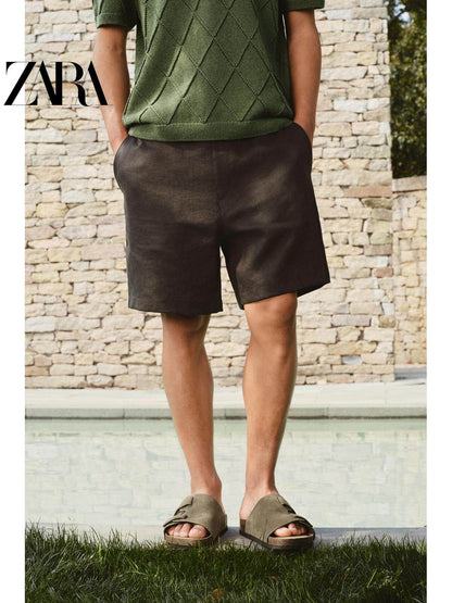 ZARA 2026 Primavera/Verão Novos Sapatos Masculinos Sandálias de Praia de Couro Camurça com Tiras 2721720 500
