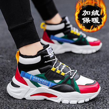 Sapatos altos de inverno, sapatos masculinos com forro de polar da moda ao estilo coreano, sapatos de pai quentes, sapatos de algodão masculino, ténis desportivos casuais masculinos