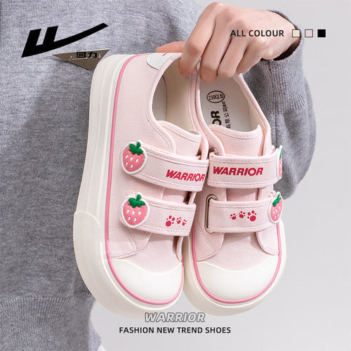 Ténis Warrior Velcro de sola grossa, sapatos juvenis, energéticos, confortáveis, de estudante, fofos e favorecedores, pequenos sapatos de cabeça grande cor-de-rosa morango para mulheres