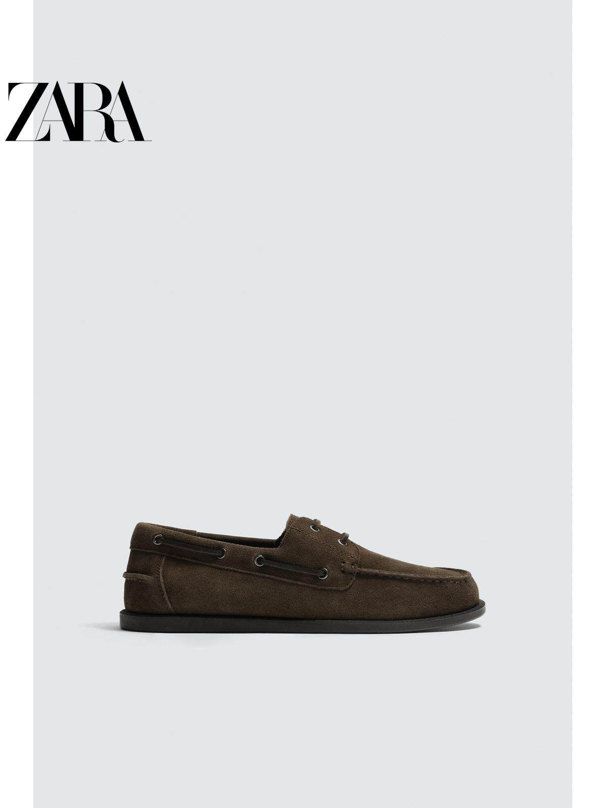 ZARA 2026 Primavera/Verão Sapatos Masculinos Novos com Acabamento em Camurça, Sapatos Casuais Náuticos de Couro 2442720 700