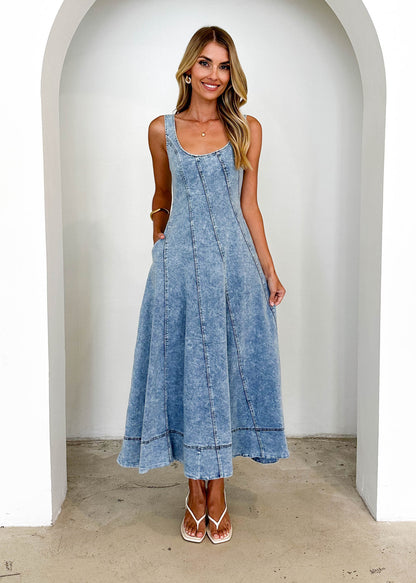 2025 Vestido de Ganga Longo Sem Mangas Sem Mangas Sem Costas Transfronteiriças para Mulheres Novas Mulheres Estilo Europeus e Americanos