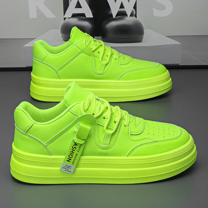 Sapatos Masculinos Novos de Sola Grossa de Outono 2024 para Aumento de Altura, Sapatos Brancos Coreanos Versáteis para Aumento de Altura, Sapatos Modernos Verde Neon para Homem
