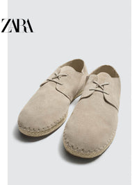 Sapatos masculinos ZARA Primavera/Verão 2026 com acabamento em camurça, bico redondo, estilo Derby, 2455720 002