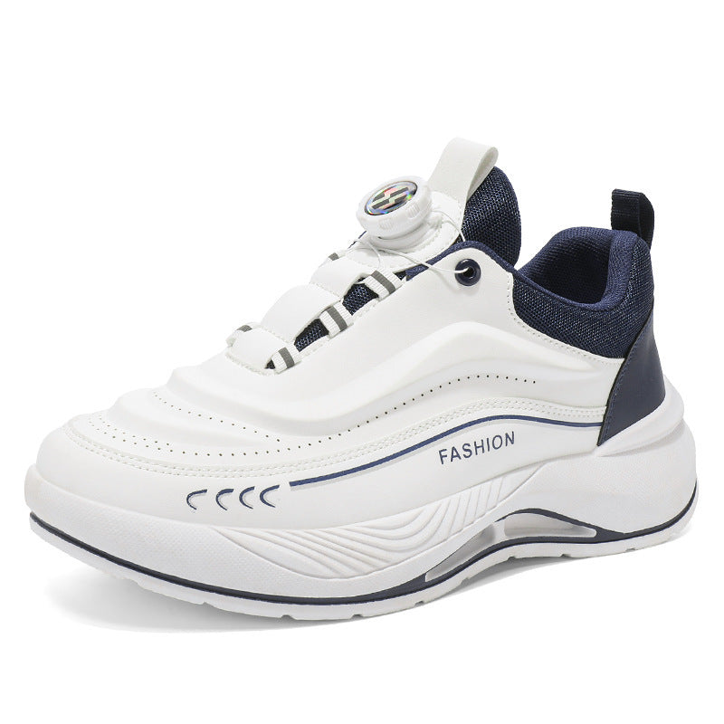 Sapatos de primavera para homem, novos ténis brancos respiráveis, ténis masculinos versáteis de sola grossa e modernos, sapatilhas casuais de corrida para pais