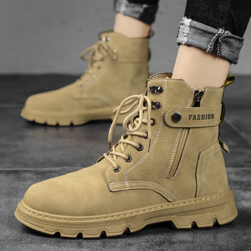 Sapatos masculinos de cano alto, sapatos de proteção para caminhadas ao ar livre na primavera, botas de trabalho, botas Martin de trabalho, calçado da moda para desportos de motociclismo masculino