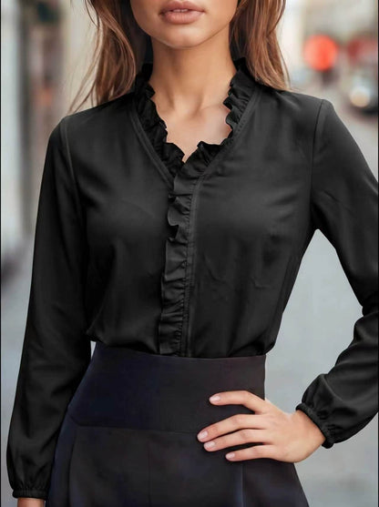 Comércio externo transfronteiriço roupa feminina europeia e americana, primavera, verão, outono, inverno, camisas com folhos, camisas femininas, largas e elegantes, estilosas para deslocações