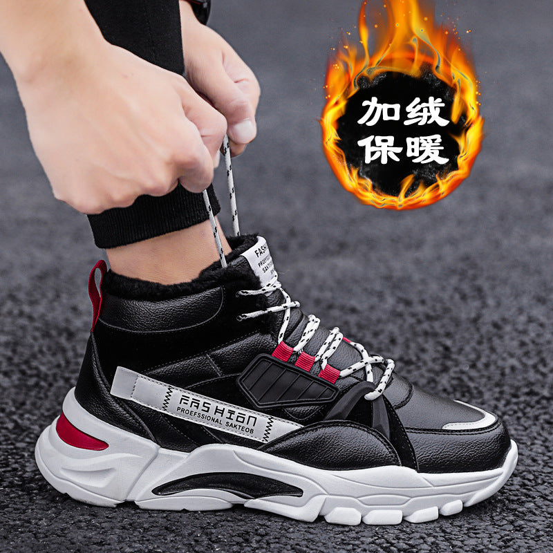 Sapatos altos de inverno, sapatos masculinos com forro de polar da moda ao estilo coreano, sapatos de pai quentes, sapatos de algodão masculino, ténis desportivos casuais masculinos