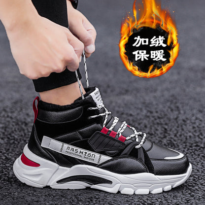Sapatos altos de inverno, sapatos masculinos com forro de polar da moda ao estilo coreano, sapatos de pai quentes, sapatos de algodão masculino, ténis desportivos casuais masculinos