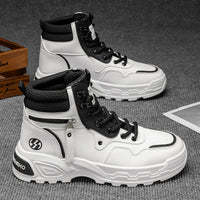 Botas Martin Masculinas Autumn British Windmill Botas brancas de cabedal alto Botas de trabalho para aumento de altura Botas de trabalho resistentes ao desgaste antiderrapantes para aumento de altura