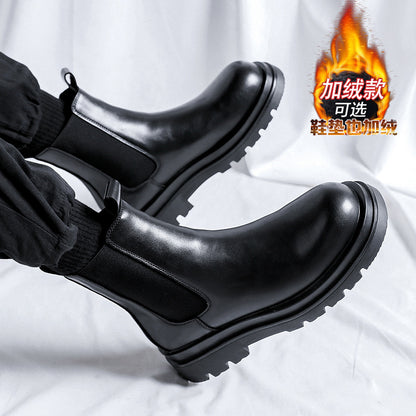 Botas Chelsea para homens, sapatos de algodão quente forrados a polar polar de inverno, botas Martin de neve, sapatos masculinos de trabalho, botas até ao tornozelo ao estilo britânico