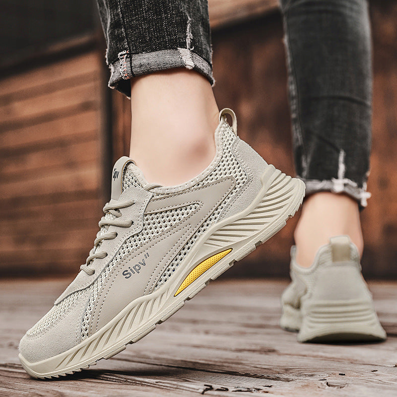 Sapatos masculinos de malha respirável de verão finos de malha oca, ténis desportivos casuais, calçado de trabalho masculino com humidade