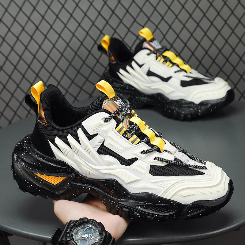Novos ténis desportivos de rede para primavera, sapatilhas casuais de corrida para homem, sapatilhas pretas puras para aumentar a altura e versáteis para o pai, na moda