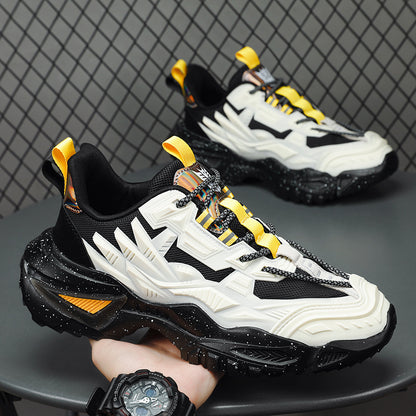 Novos ténis desportivos de rede para primavera, sapatilhas casuais de corrida para homem, sapatilhas pretas puras para aumentar a altura e versáteis para o pai, na moda