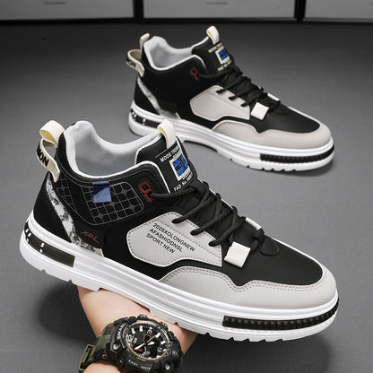 Novos sapatos altos para a primavera de 2024 para homem, sapatos desportivos casuais para homens, sapatos respiráveis com sola grossa, sapatos brancos pequenos da moda