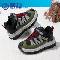 Sapatos infantis forrados a polar Warrior com blocos de cor, velcro versátil, sapatos desportivos casuais fáceis de colocar e tirar, sapatos de algodão alto portáteis e confortáveis